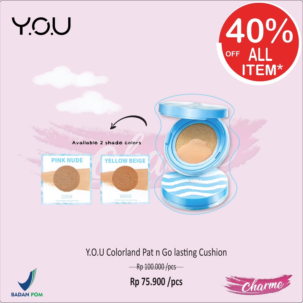 (READY &amp; ORI) Y.O.U YOU Colorland Pat n Go Lasting Cushion Bedak Padat BPOM