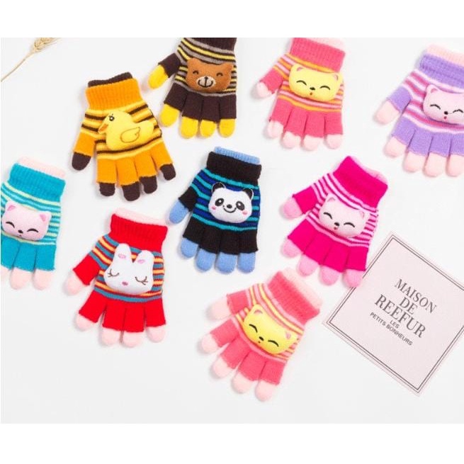 DOLL KIDS KNIT GLOVES IMPORT SARUNG TANGAN RAJUT ANAK MUSIM DINGIN DENGAN BONEKA