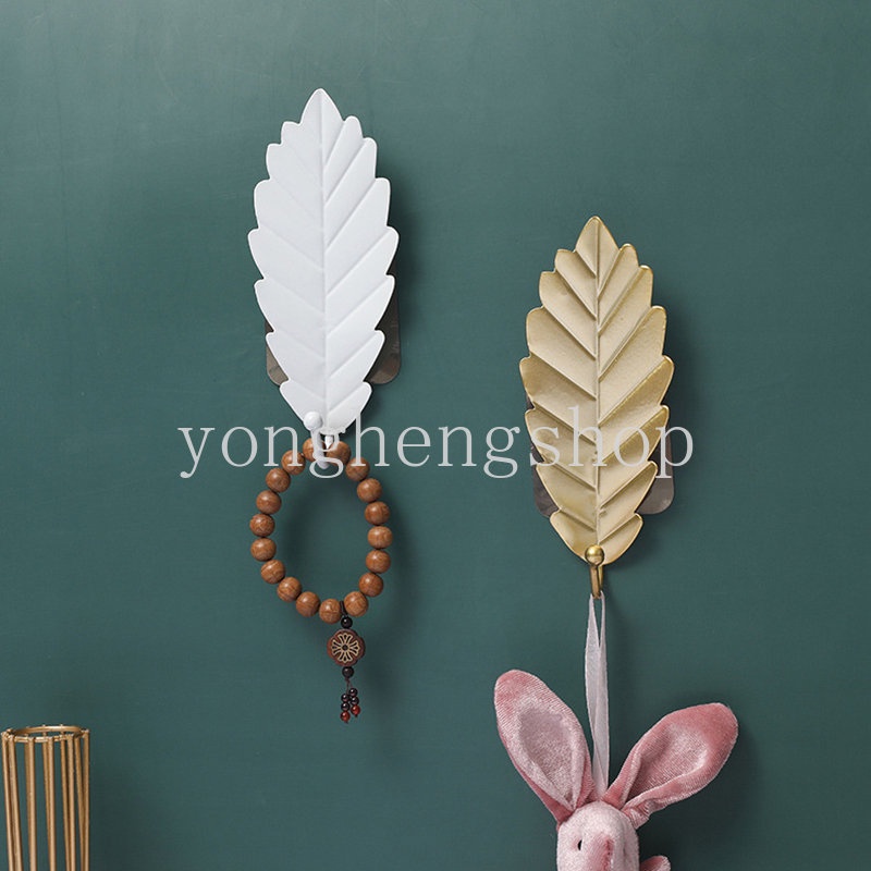 Nordic Ins Style Leaf Shaped Hook Self-adhesive Logam Dinding Dipasang Kunci Kait Gantungan Baju Dekorasi Kamar Organizer Rumah Rak Penyimpanan