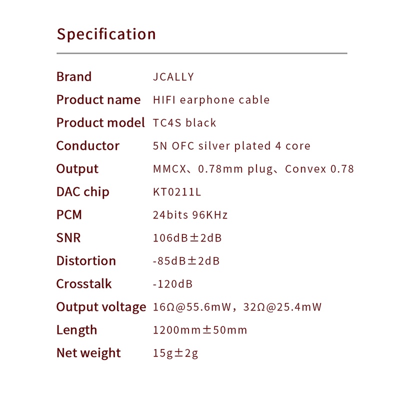 Jcally TC4S Kabel Upgrade 4helai TYPEC 5N Kawat OFC Tembaga Bebas Oksigen Untuk KZ EDX ZST ZSN ZS10 PRO X EDA