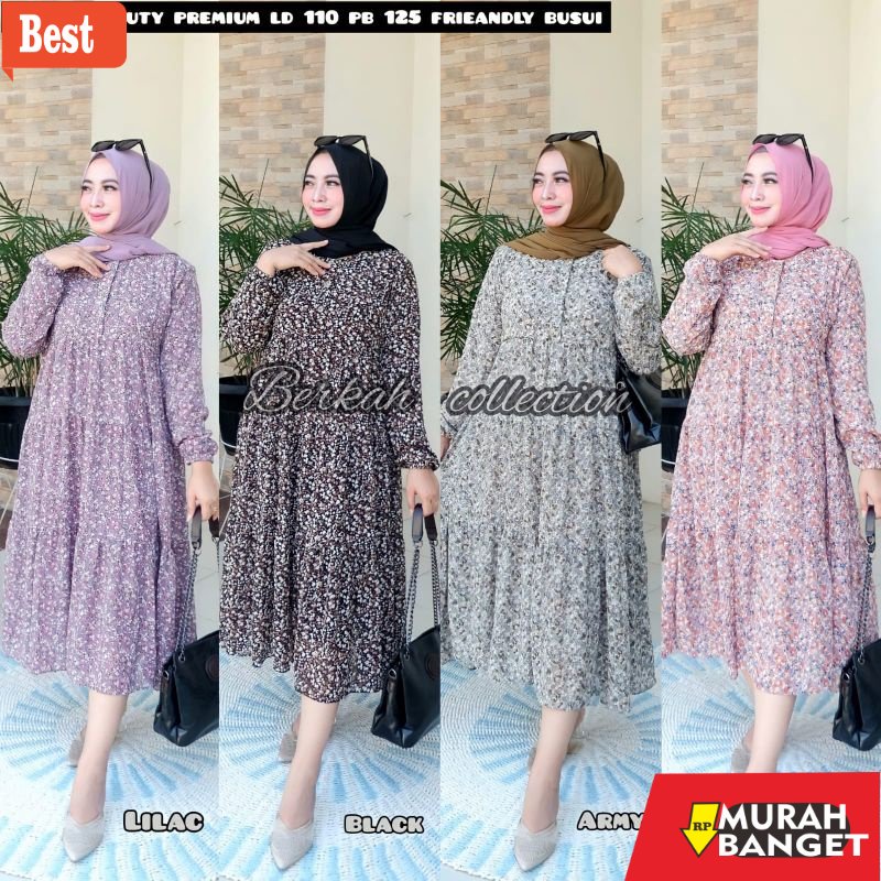Tren baju lebaran wanita 2023- BISA [COD] Gamis Midi Dress/Gamis Motif Bunga Midi Dress