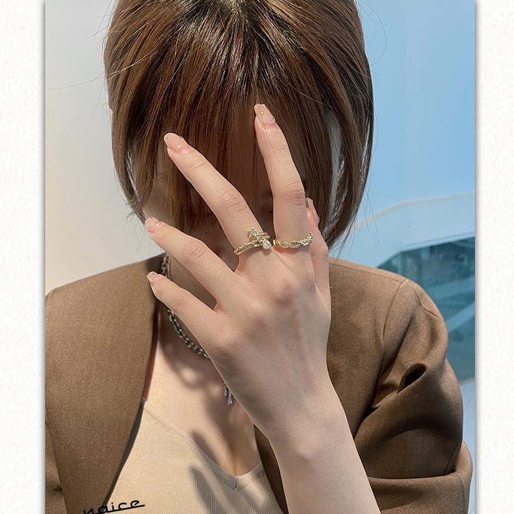 Cincin Fashion love Hati pentagram sparkle diamond opening ring lady korea