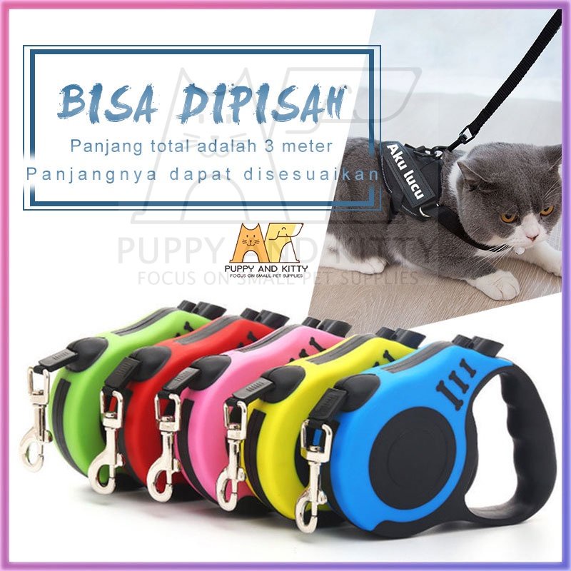 Tali Tuntun kucing Harness kucing Harness Anjing Retractable Dog Leash 3m