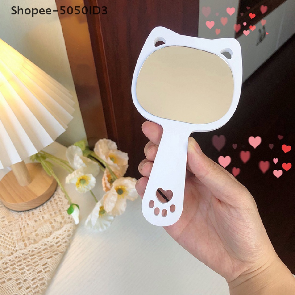 [HOT] Kayu Creative Design Makeup Handheld Cermin Kosmetik Cermin Rias Telinga Kucing [ID]