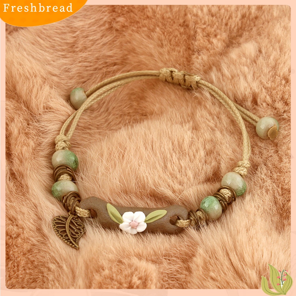 &lt; Freshbread &gt; Fashion Wanita Bunga Daun Porselen Pesona Anyaman Gelang Adjustable Perhiasan Hadiah