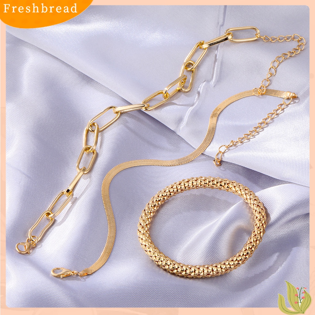 &lt; Freshbread &gt; 3Pcs Gelang Wanita Multilayer Rantai Ular Perhiasan Electroplating Adjustable Bracelets Untuk Pesta