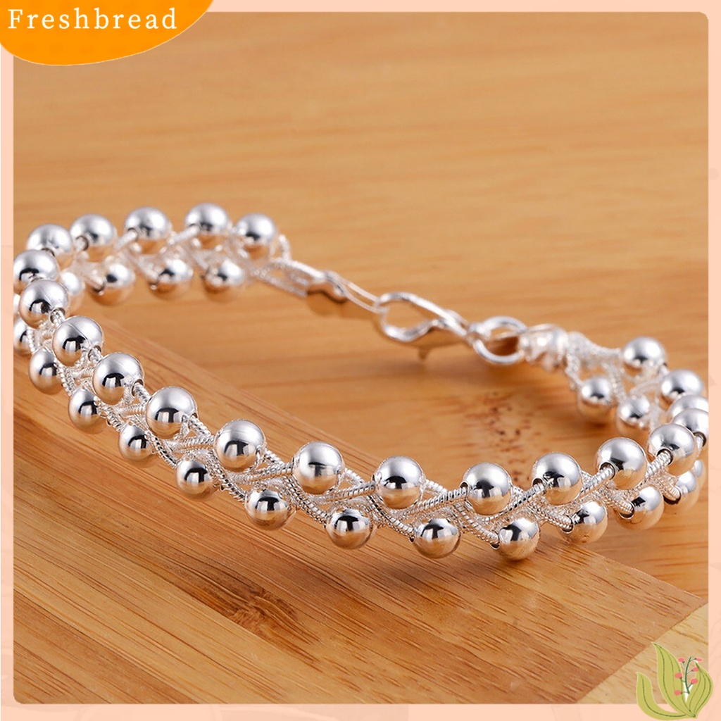 &lt; Freshbread &gt; Gelang Perak Lapis Fashion Aksesoris Wanita Anyaman Manik-Manik Rantai Bracelet Untuk Pacaran