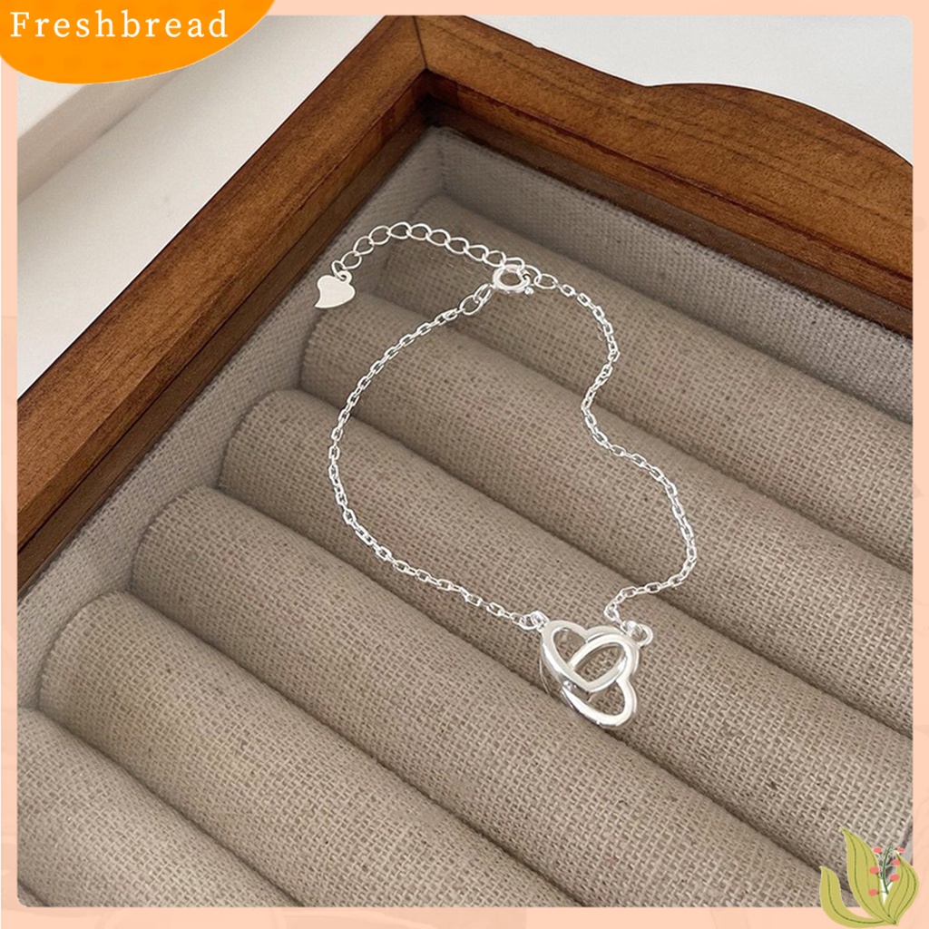 &lt; Freshbread &gt; Wanita Gelang Sweet Geometric Bright Luster Adjustable Extension Rantai Hias Hadiah Berongga Cinta Hati Interlock Rantai Gelang Tangan Perhiasan Untuk Pacaran