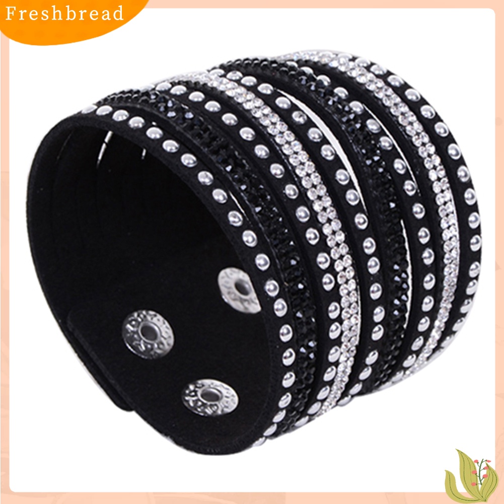 &lt; Freshbread &gt; Wanita Multilayer Rivet Berlian Imitasi Beludru Manset Bangle Gelang Gelang Hadiah