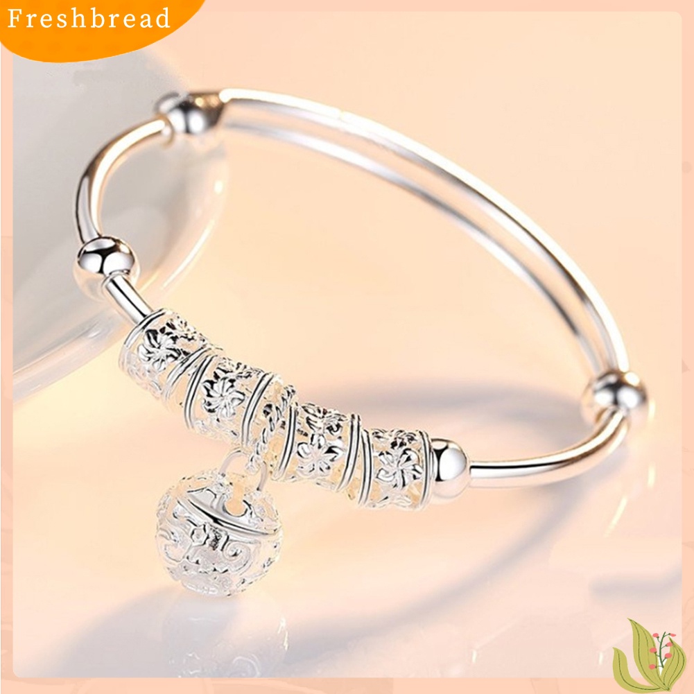 &lt; Freshbread &gt; Wanita Manik-Manik Bell Pesona Perak Disepuh Adjustable Gelang Bangle Perhiasan Hadiah