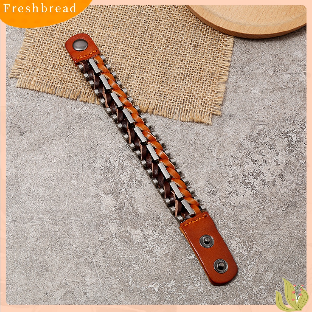 &lt; Freshbread &gt; Punk Pria Adjustable Faux Kulit Tali Dikepang Gelang Bangle Pesta Perhiasan Hadiah