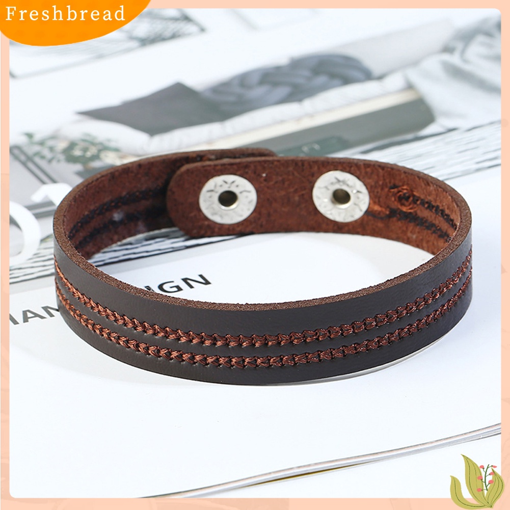 &lt; Freshbread &gt; Vintage Pria Wanita Bordir Faux Kulit Gelang Pergelangan Tangan Bangle Perhiasan Hadiah