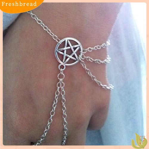 < Freshbread > Wanita Fahsion Wiccan Budak Pentagram Pentacle Dihiasi Rantai Gelang Perhiasan