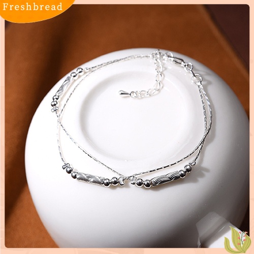 &lt; Freshbread &gt; Fashion Wanita Perak Berlapis Gelang Alloy Beads String Chain Bracelet Bangle