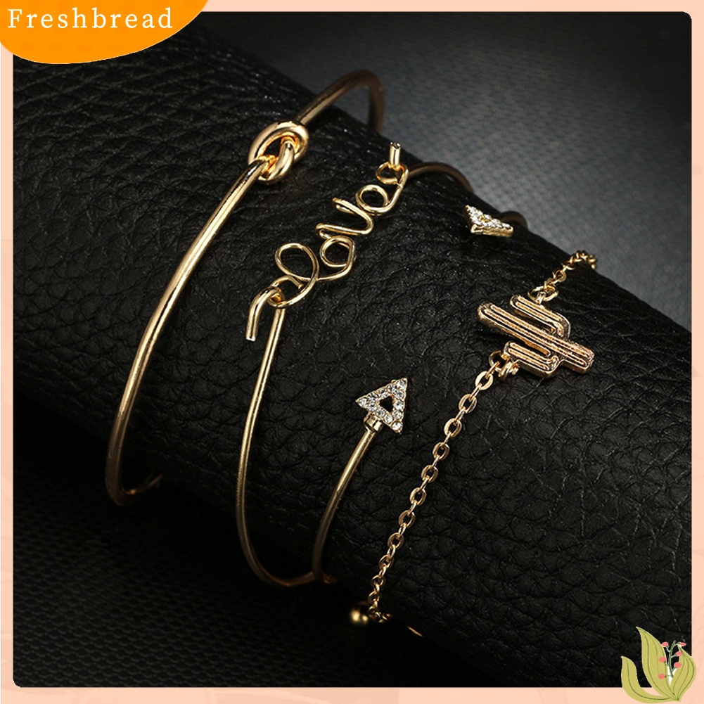 &lt; Freshbread &gt; 4Pcs/Set Vintage Simpul Kaktus Pergelangan Tangan Bangle Wanita Gelang Pesona Perhiasan Decor