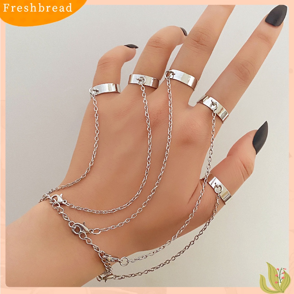 &lt; Freshbread &gt; Removable Multilayer Rantai Warna Silver Hand Harness Gelang Punk Geometris Pria Cincin Gelang Perhiasan Aksesoris