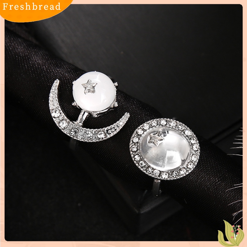 &lt; Freshbread &gt; 2Pcs/Set Boho Wanita Transparan Bulat Berlian Imitasi Hias Bulan Bintang Buku Jari Rings
