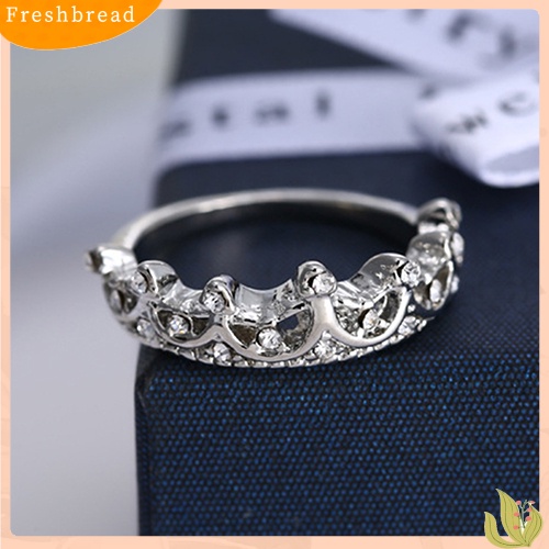 &lt; Freshbread &gt; Wanita Perak Berlapis Putri Ratu Berlian Imitasi Mahkota Cincin Pernikahan Perhiasan Hadiah