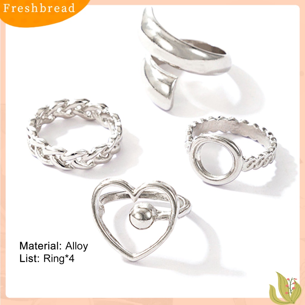 &lt; Freshbread &gt; 4Pcs/Set Hati Bentuk Geometris Bahan Alloy Rantai Hollow Bukaan Jari Cincin Cincin Sendi Untuk Pesta