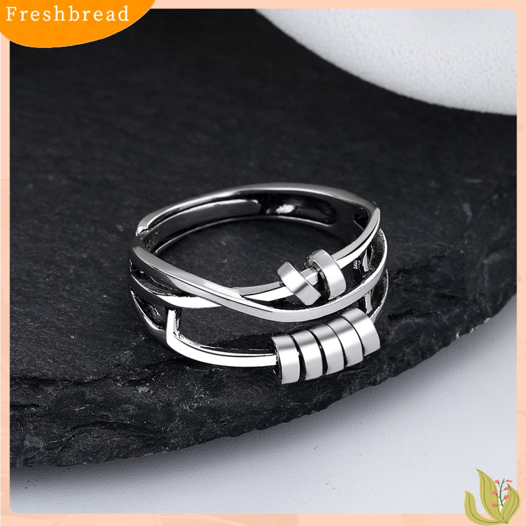 &lt; Freshbread &gt; Cincin Jari Tiga Lingkaran Pembukaan Wanita Anti Kecemasan Adjustable Ring Dengan Manik-Manik Untuk Pacaran