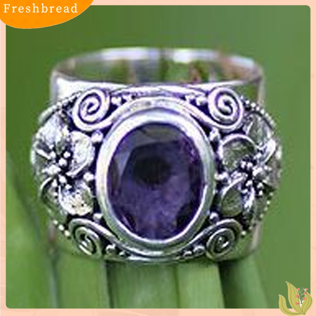 &lt; Freshbread &gt; Unisex Cincin Lebar Ukir Mewah Ungu Kristal Imitasi Jari Cincin Perhiasan Aksesoris