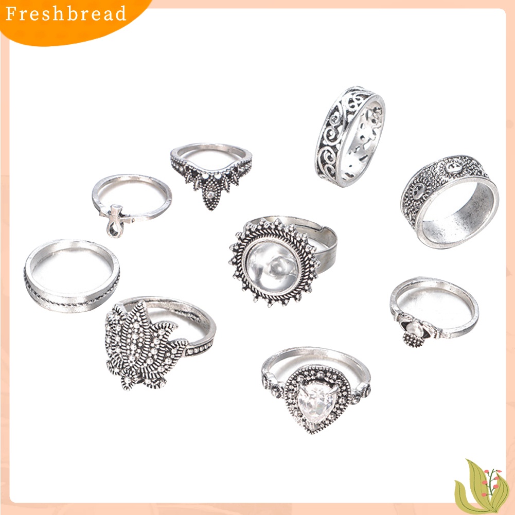 &lt; Freshbread &gt; 9Pcs/Set Retro Wanita Berlian Imitasi Knuckle Jari Cincin Perhiasan Accesories Hadiah