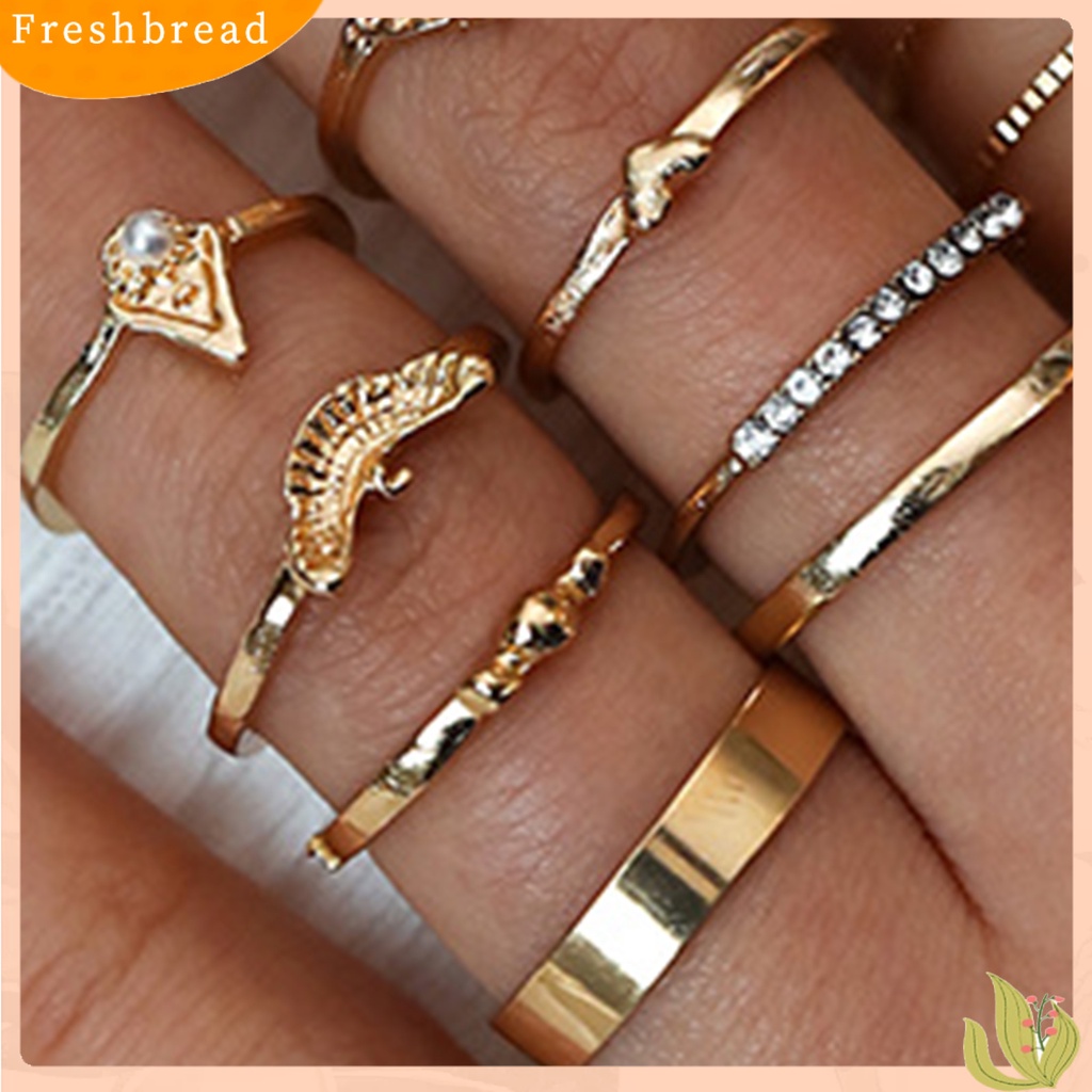 &lt; Freshbread &gt; 17 Pcs Berlian Imitasi Mutiara Imitasi Dekorasi Knuckle Rings Wanita Vintage Bersinar Jari Cincin Aksesoris Perhiasan
