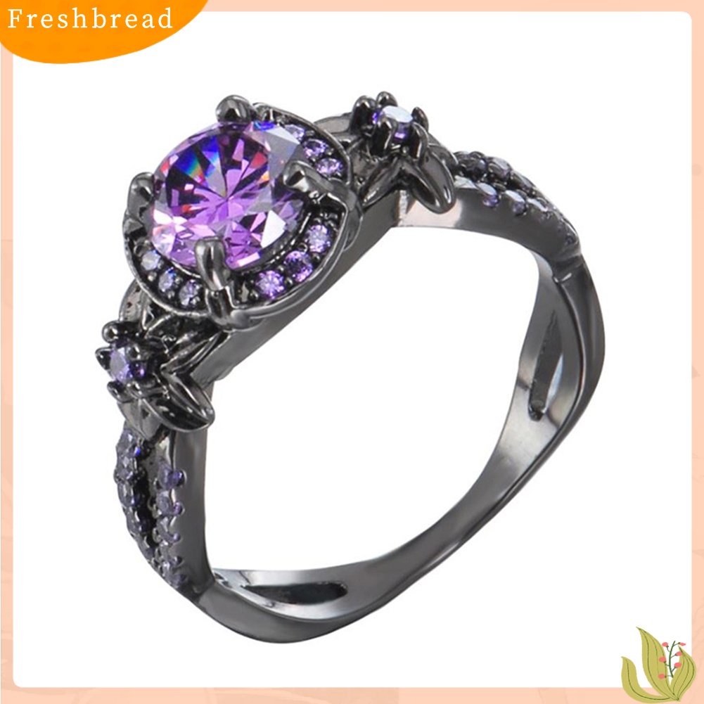 &lt; Freshbread &gt; Wanita Elegan Imitasi Amethyst Bertatahkan Jari Cincin Pernikahan Pertunangan Perhiasan Hadiah