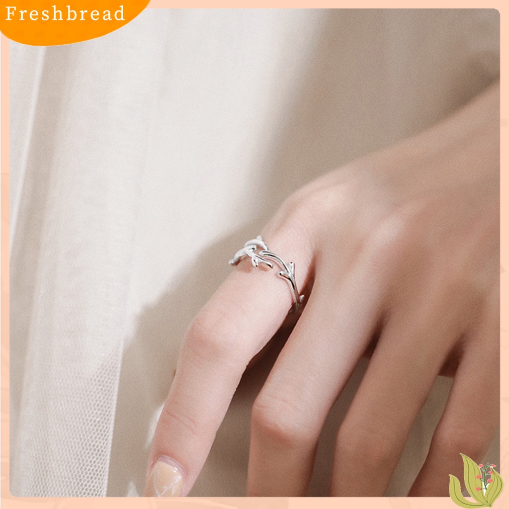 &lt; Freshbread &gt; Open Ring Adjustable Geometris Electroplating Antler Charming Decoration Tahan Aus Cabang Sederhana Daun Cincin Tipis Aksesori Perhiasan