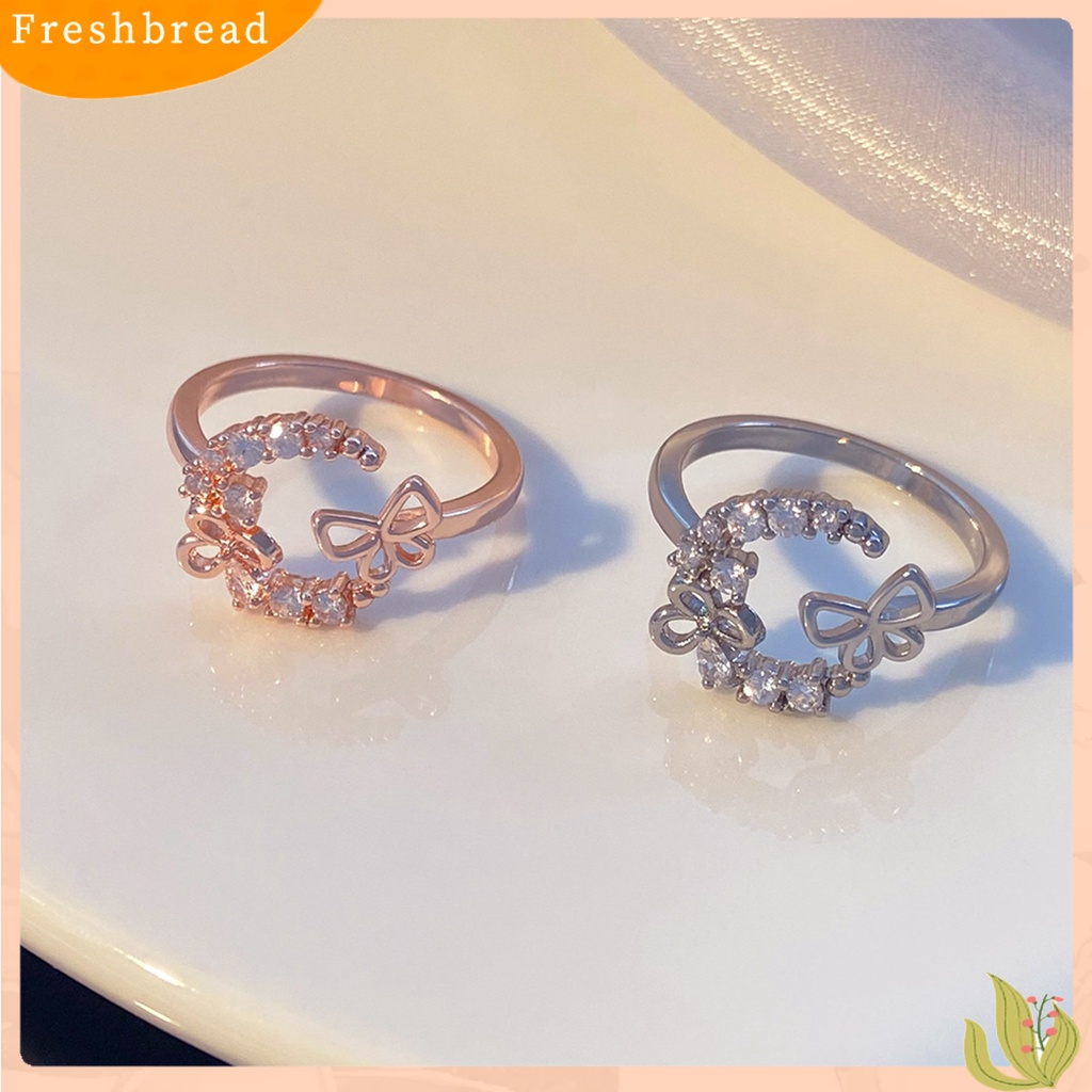 &lt; Freshbread &gt; Knuckle Ring Cubic Zirconia Geometris Electroplating Kepribadian Yang Dapat Disesuaikan Dekoratif Hypoallergenic Mewah Kupu-Kupu Terbuka Cincin Perhiasan Aksesori