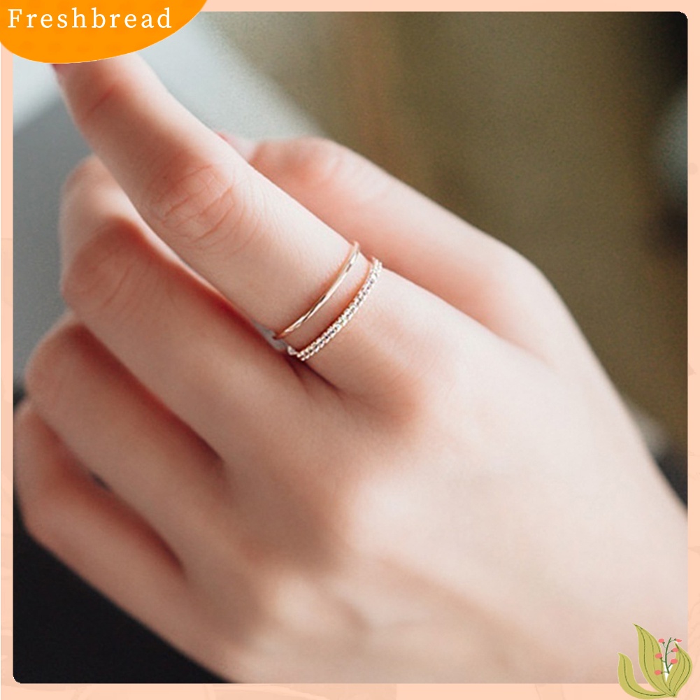 &lt; Freshbread &gt; Fashion Wanita Double Layer Berlian Imitasi Bertatahkan Ujung Terbuka Jari Cincin Perhiasan Dekorasi