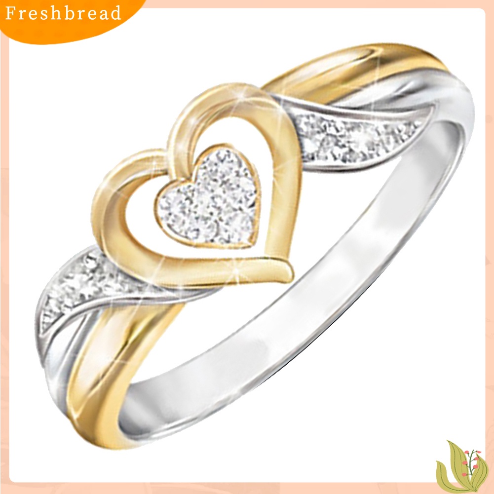 &lt; Freshbread &gt; Shiny Women Rhinestone Hollow Love Heart Finger Ring Perhiasan Pertunangan Pernikahan