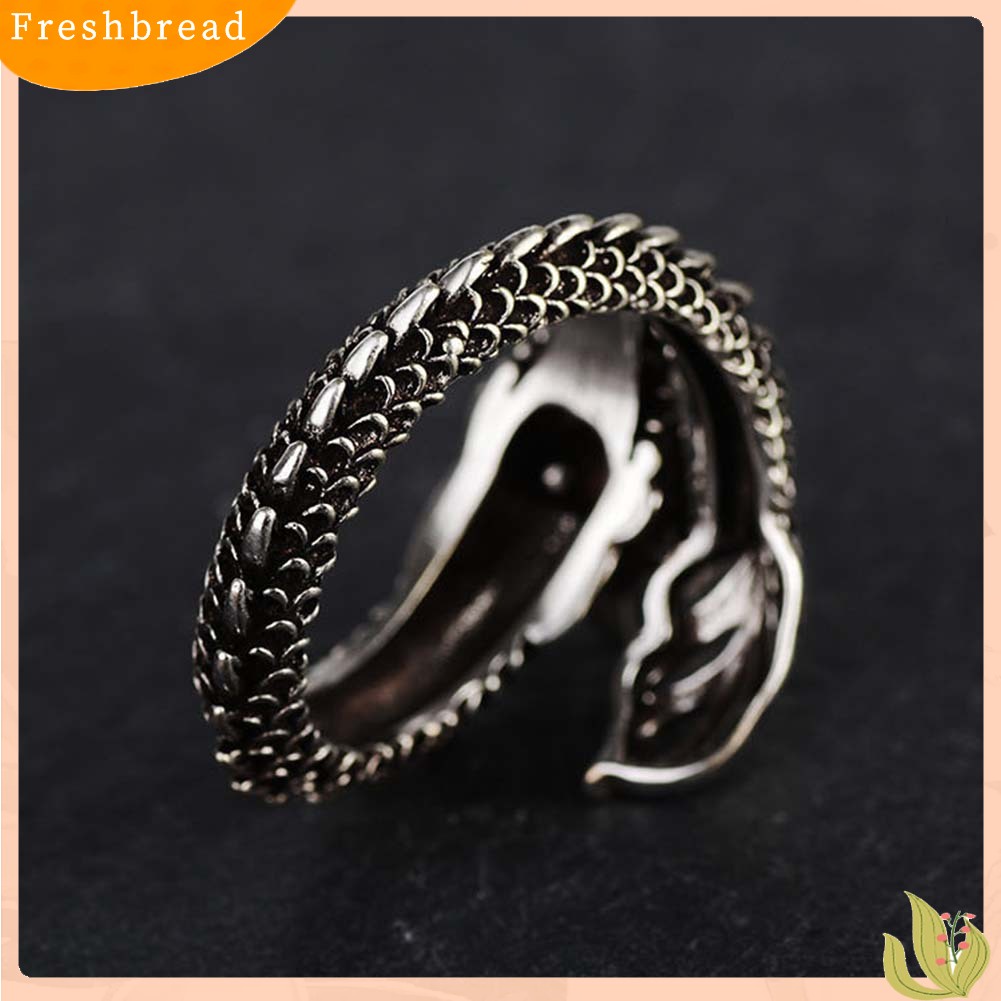< Freshbread > Unisex Retro Naga Cina Diukir Pembukaan Yang Dapat Disesuaikan Cincin Jari Perhiasan Hadiah