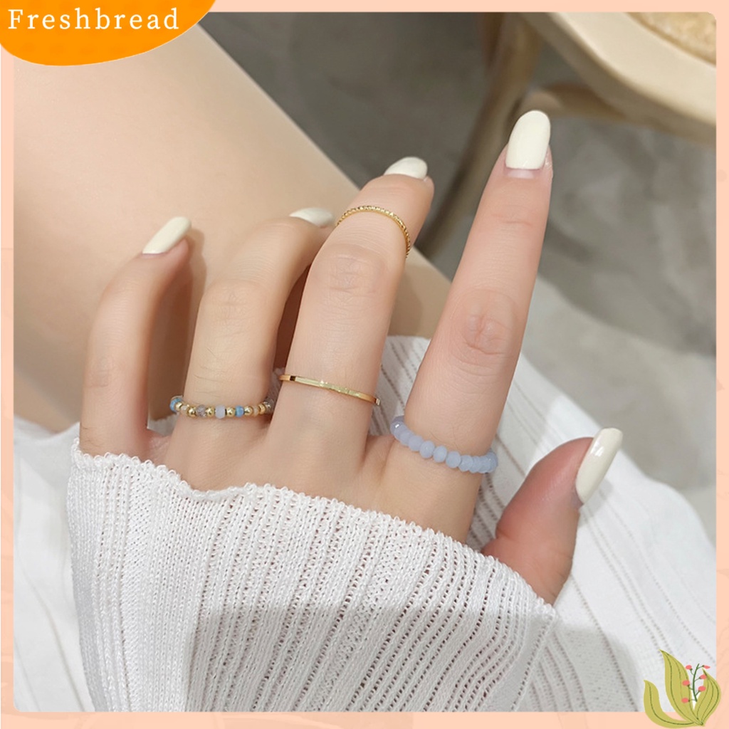 &lt; Freshbread &gt; 4Pcs/Set Wanita Cincin Bohemian Vintage Manik-Manik Peregangan Tali Semua Pertandingan Dekorasi Hadiah Kristal Imitasi Manik-Manik Warna-Warni Pesta Jari Cincin Perhiasan Fashion Untuk Pakaian Sehari-Hari