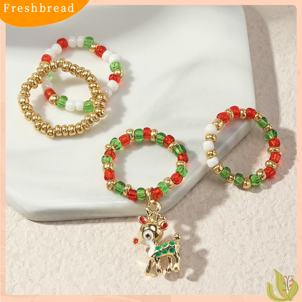 &lt; Freshbread &gt; 4Pcs Cincin Wanita Hias All-match Set Cincin Manik Elk Natal DIY Untuk Anak Perempuan