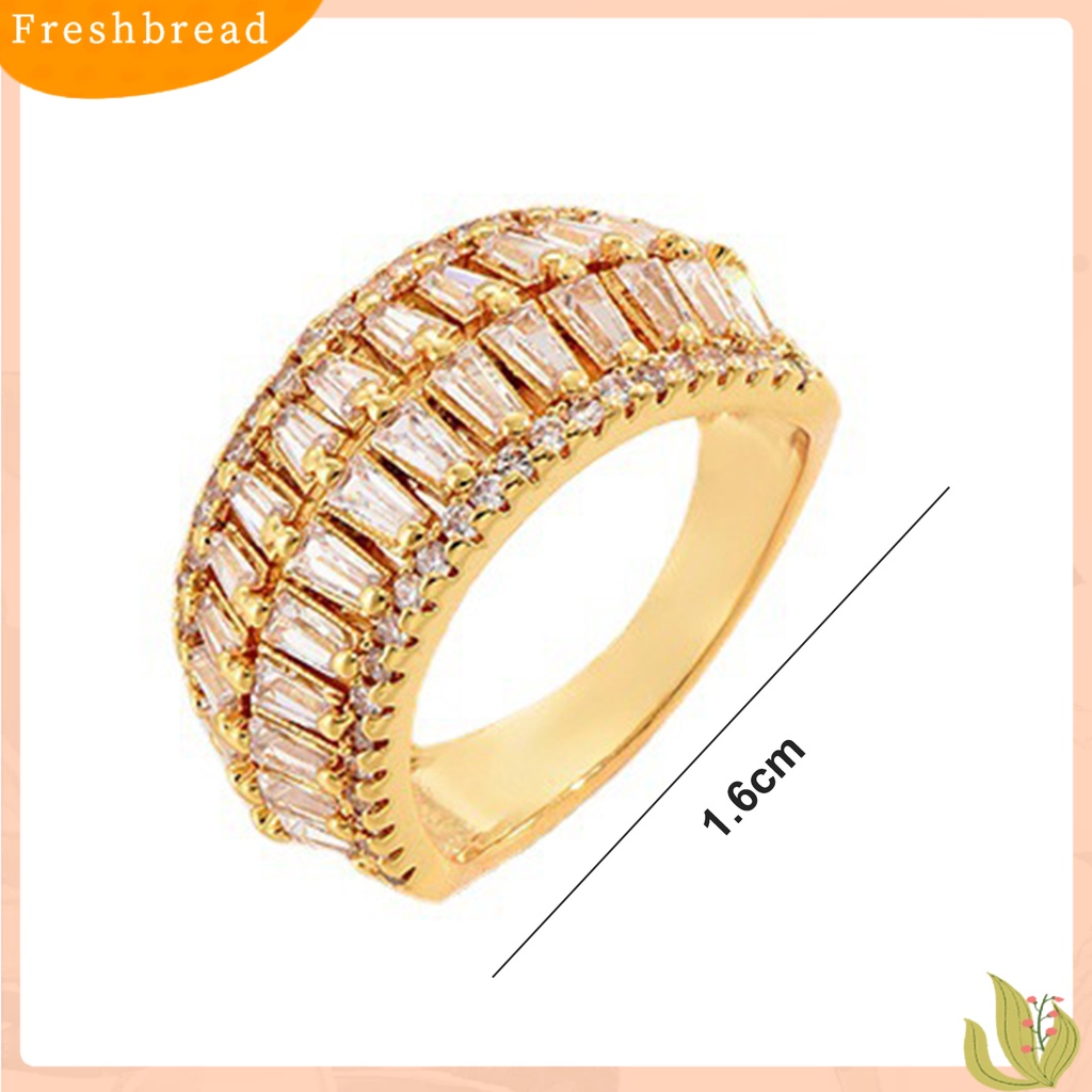 &lt; Freshbread &gt; Cincin Jari Cubic Zirconia Pembukaan Yang Dapat Disesuaikan Temperamen Hias Berdandan Geometris Mewah Baris Ganda Cincin Perhiasan Aksesori