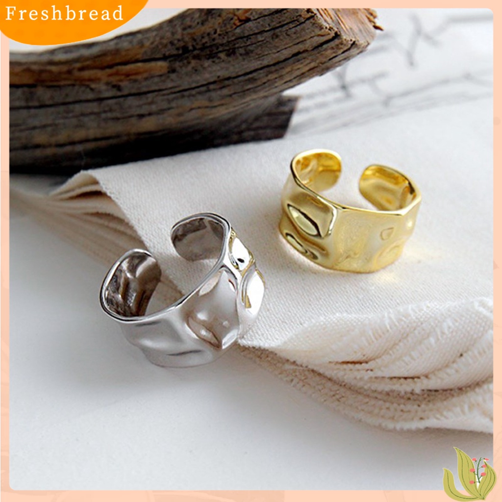 &lt; Freshbread &gt; Finger Band Adjustable Opening Personality Polishing Gaya Netral Dekorasi Warna Solid Wanita Tidak Teratur Bergelombang Terbuka Cincin Aksesoris Perhiasan