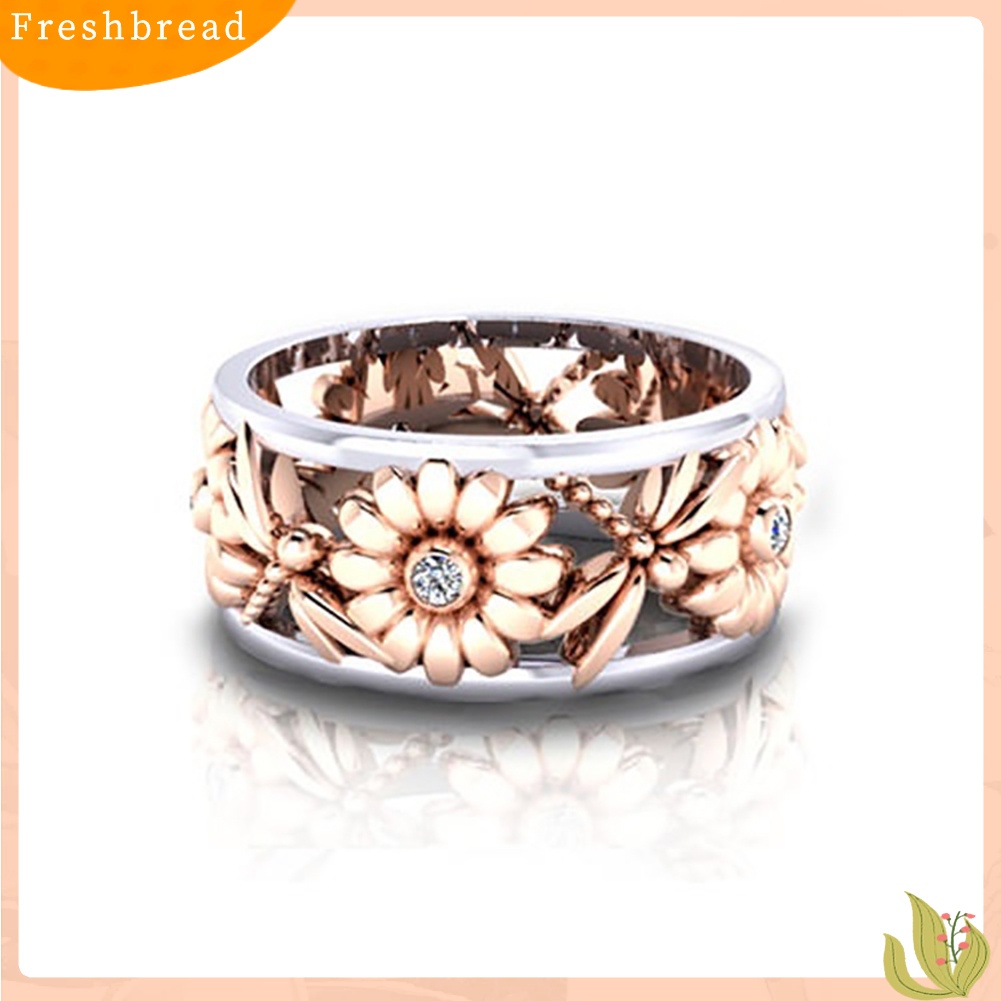 &lt; Freshbread &gt; Elegan Bunga Matahari Capung Berongga Shiny Logam Jari Cincin Wanita Perhiasan Hadiah Xmas