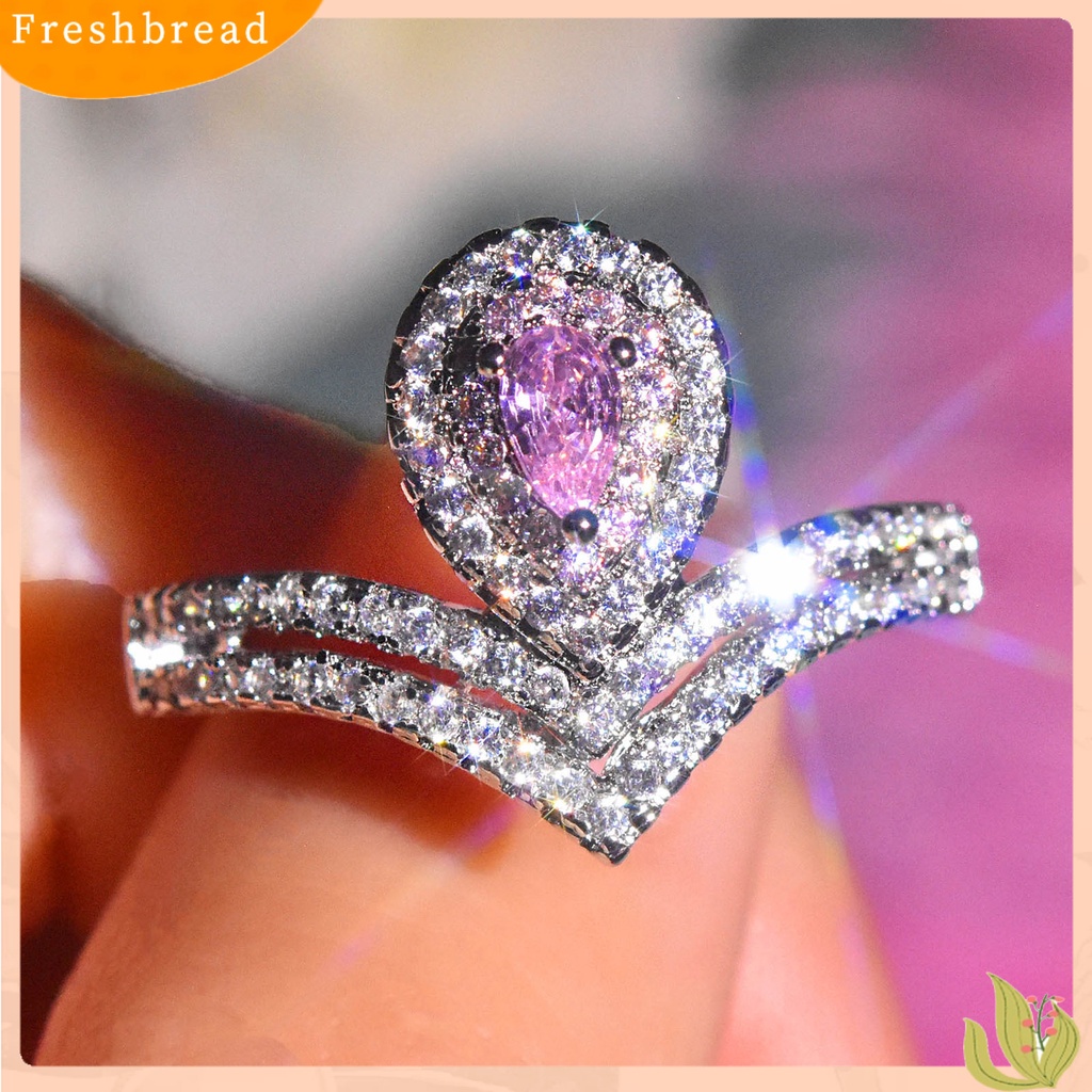 &lt; Freshbread &gt; Wanita Cincin Berbentuk Tetesan Air Perhiasan Moissanite Imitasi Cincin Kilau Terang Indah Untuk Perjamuan