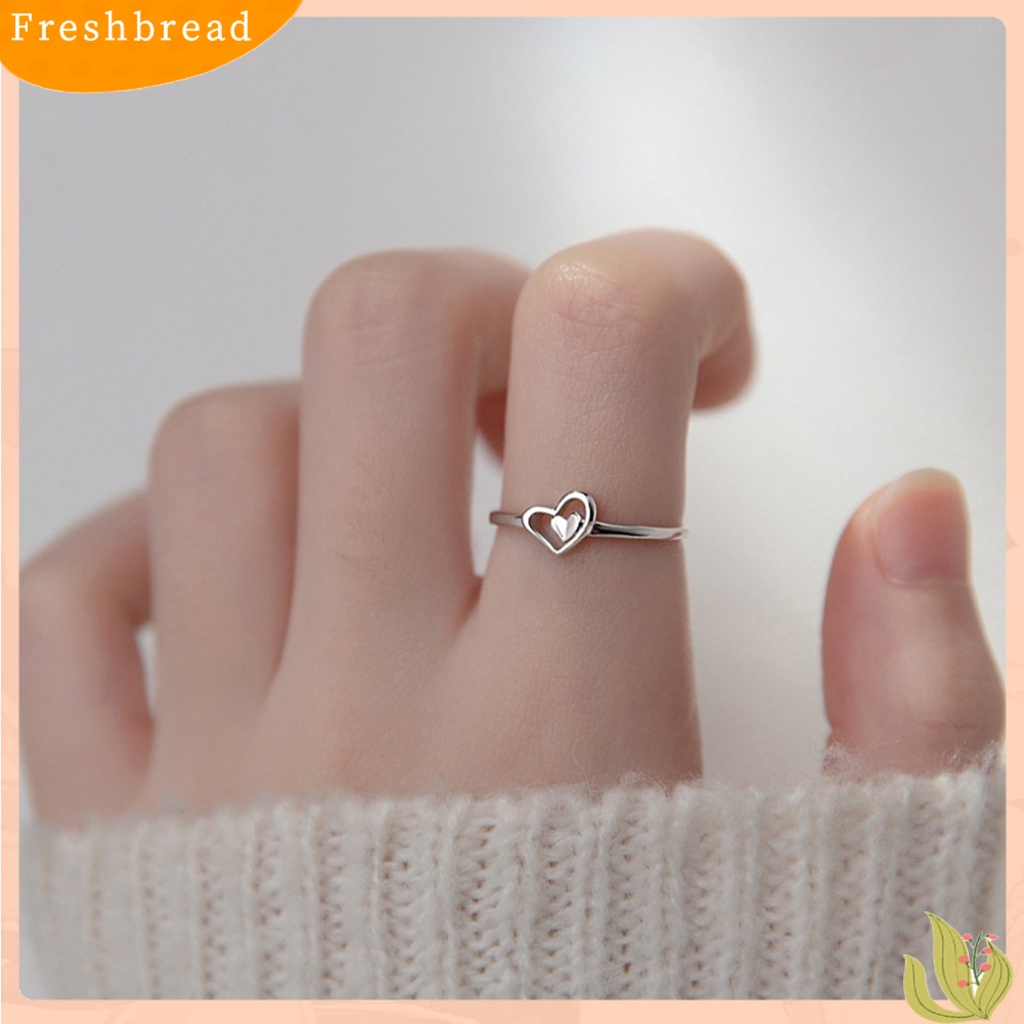 &lt; Freshbread &gt; Wanita Cincin Berongga Keluar Perhiasan Hati Ganda Gaya Korea Cut-out Finger Ring Untuk Pesta Perjamuan Prom