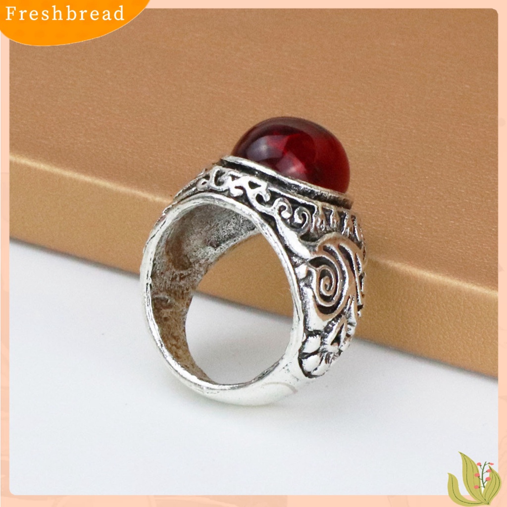 &lt; Freshbread &gt; Ukir Gaya Batu Pria Cincin Paduan Merah Permata Imitasi Jari Cincin Perhiasan Alat Ekstra