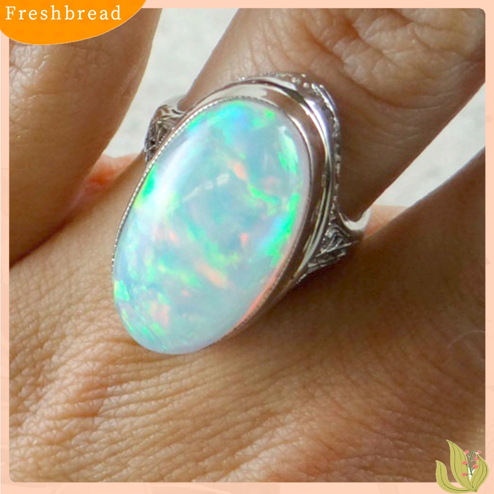 &lt; Freshbread &gt; Wanita Vintage Besar Buatan Opal Cincin Pertunangan Hadiah Perhiasan Anniversary