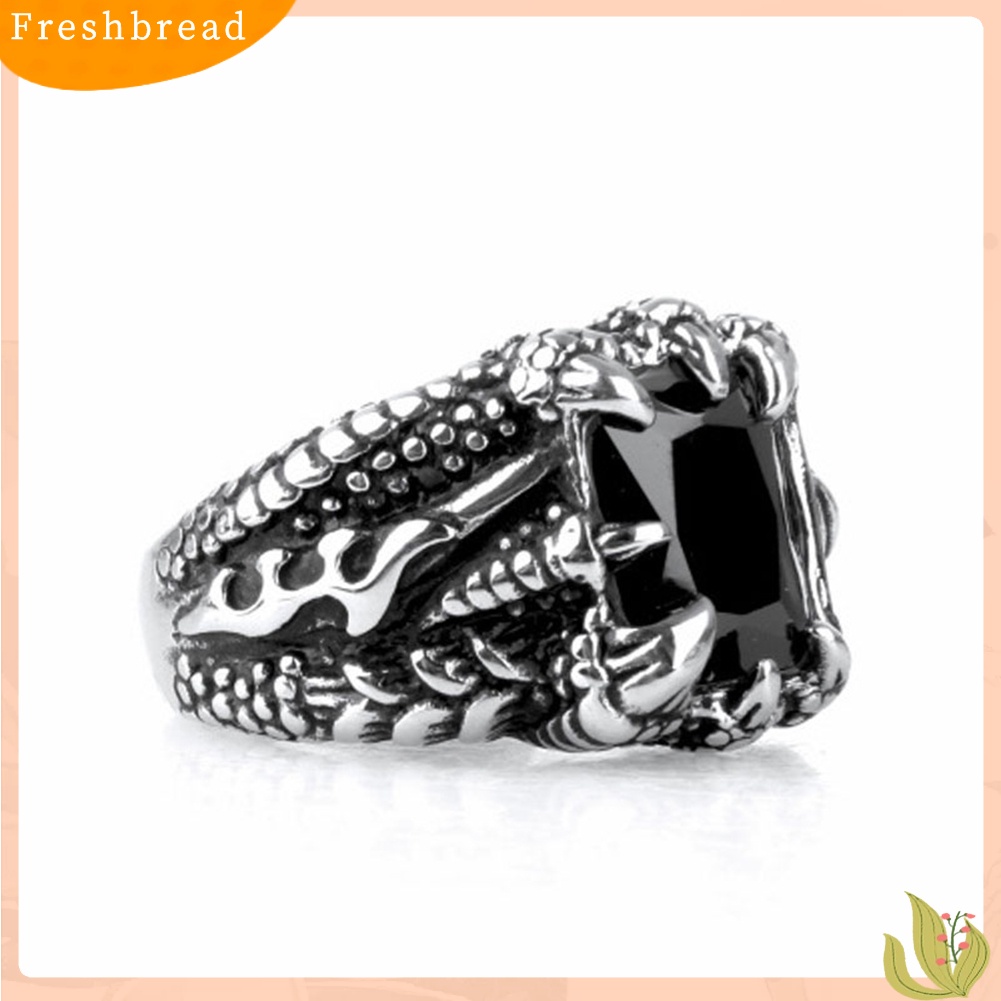 &lt; Freshbread &gt; Man Retro Titanium Steel Cincin Mendominasi Cakar Naga Desain Zirkon Cincin Hadiah