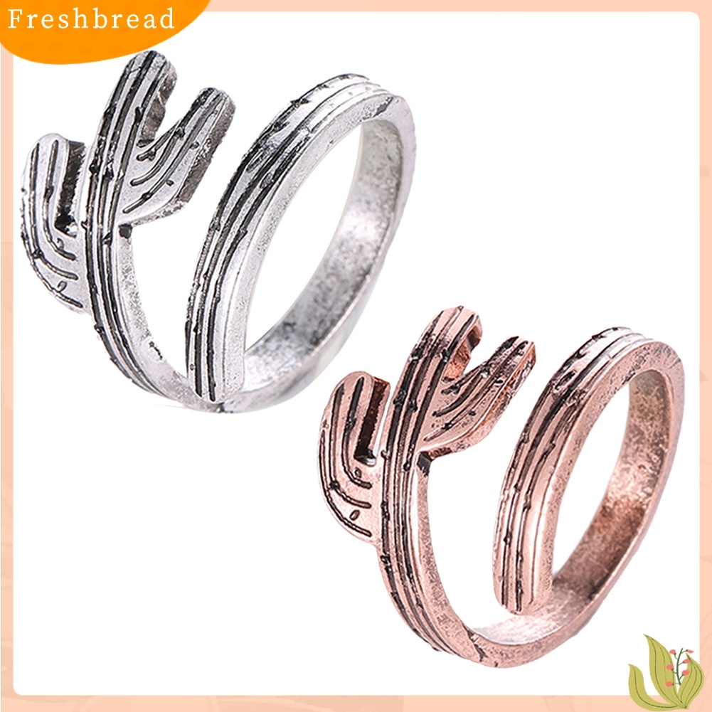 &lt; Freshbread &gt; Wanita Pesta Perhiasan Dekorasi Motif Kaktus Vintage Jari Manset Terbuka Cincin Band