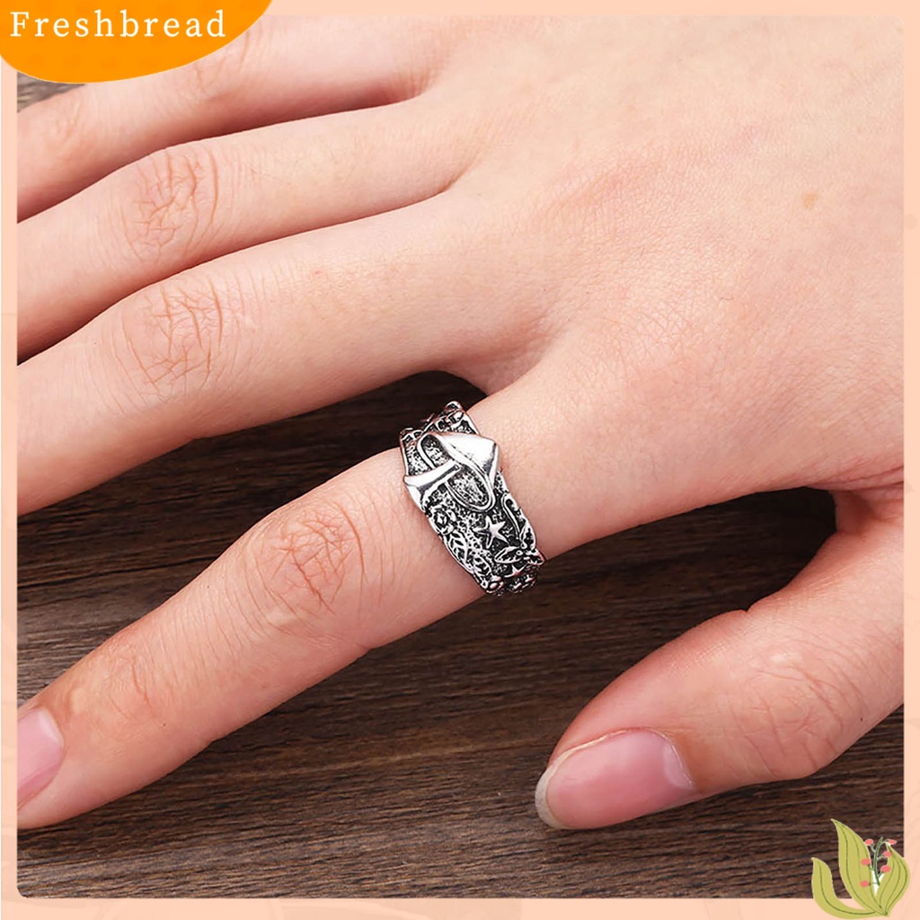 &lt; Freshbread &gt; Paduan Punk Lebar Pria Cincin Jamur Bintang Ukir Jari Cincin Perhiasan Accessaries