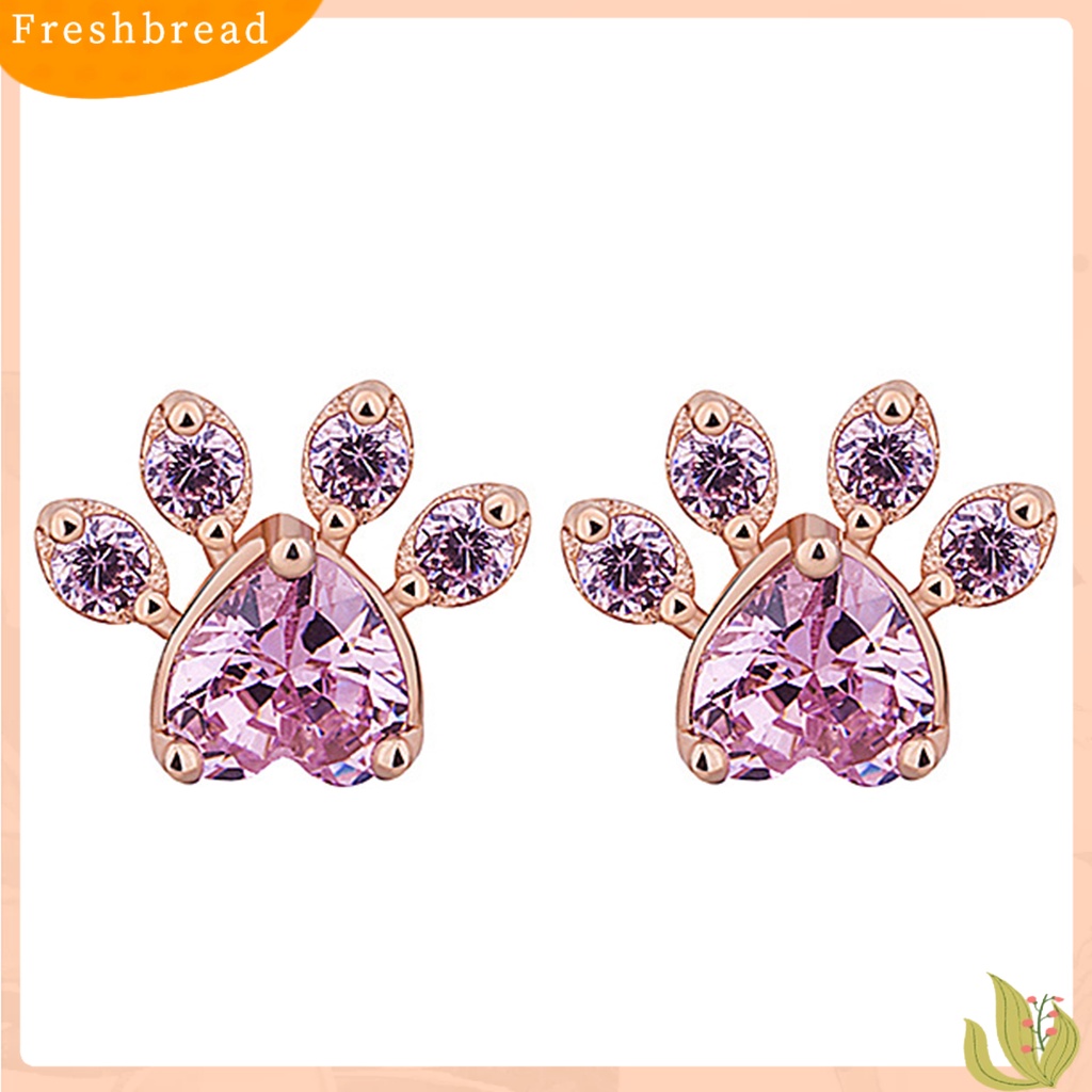 &lt; Freshbread &gt; Cute Paw Rhinestones Open Adjustable Finger Ring Ear Studs Wanita Hadiah Perhiasan