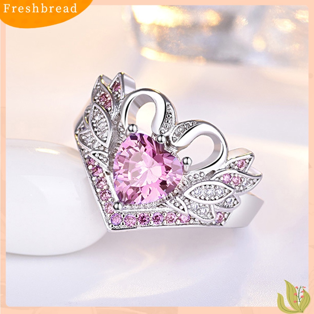 &lt; Freshbread &gt; Sepasang Bentuk Angsa Wanita Cincin Cubic Zirconia Alloy Hati Berongga Shiny Finger Ring Perhiasan Aksesori