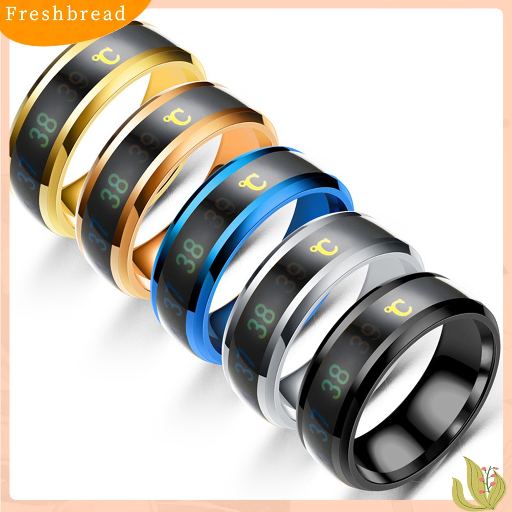 &lt; Freshbread &gt; Chic Sensor Suhu Stainless Steel Unisex Jari Cincin Perhiasan Hadiah Pasangan