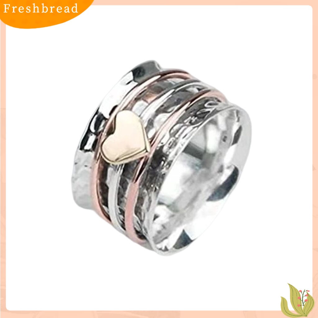 &lt; Freshbread &gt; Wanita Cincin Dapat Diputar Bi-color Fun Elegant Retro Stress Relief Kasual Cinta Hati Pesona Jari Cincin Perhiasan Fashion