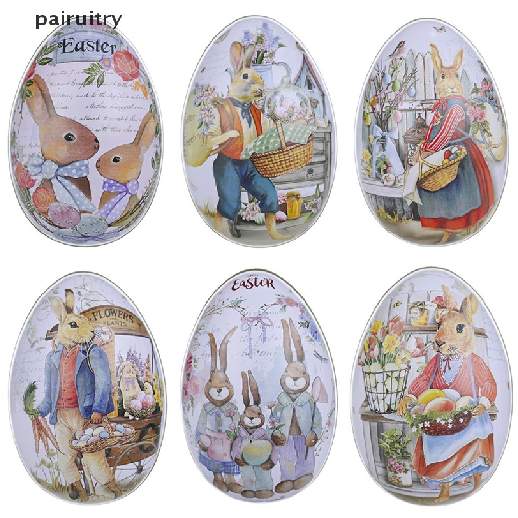 Prt 1pc Easter Egg Tinplate Box Motif Kartun Kelinci Telur Permen Kotak Coklat PRT